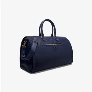 Hook and Albert Navy  leather garment weekender